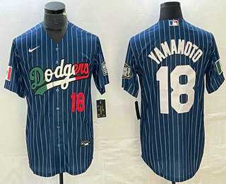 Men%27s Los Angeles Dodgers #18 Yoshinobu Yamamoto Number Navy Blue Pinstripe Mexico 2020 World Series Cool Base Nike Jersey1->los angeles dodgers->MLB Jersey